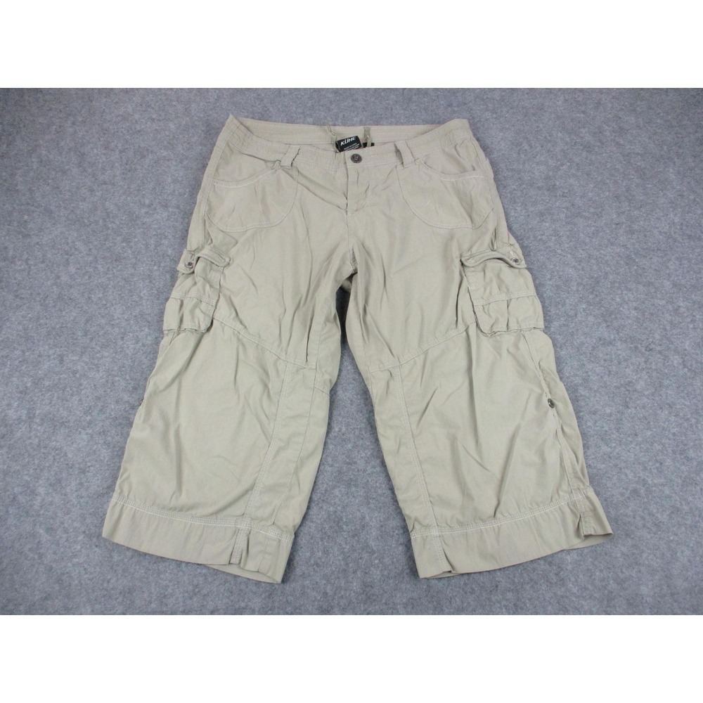 Kuhl Shorts Womens 14 Beige Cargo Twill Roll Tab Pockets Snap Outdoors Hiking